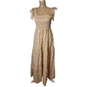 Flying Tomato Maxi Dress Cottage Ties Dress L Floral Tiered Smocked Country Peas